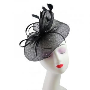 Black fascinator with diamantes and feathers
