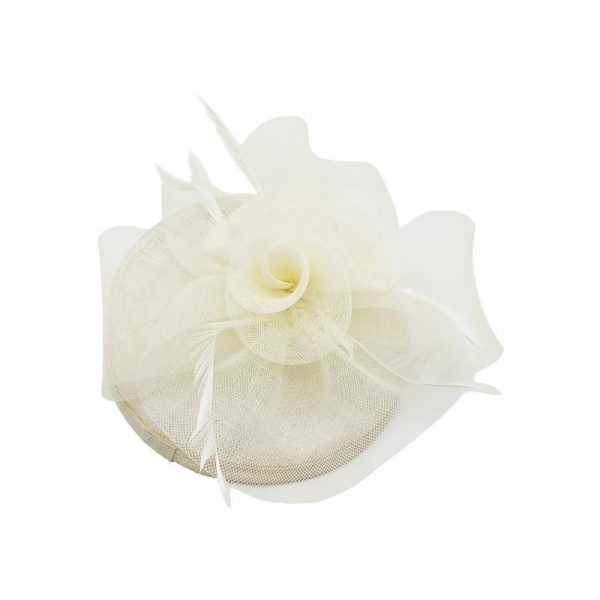Off White Sinamay Disk With Mesh Flowers Fascinator