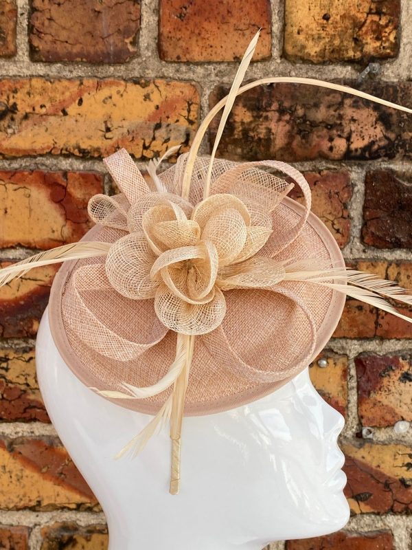 Beige Sinamay Disk Fascinator With Feathers Fascinator