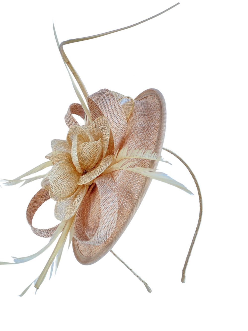 Beige Sinamay Disk Fascinator With Feathers