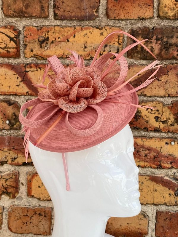 Dusky Pink Sinamay Disk Fascinator With Feathers Fascinator