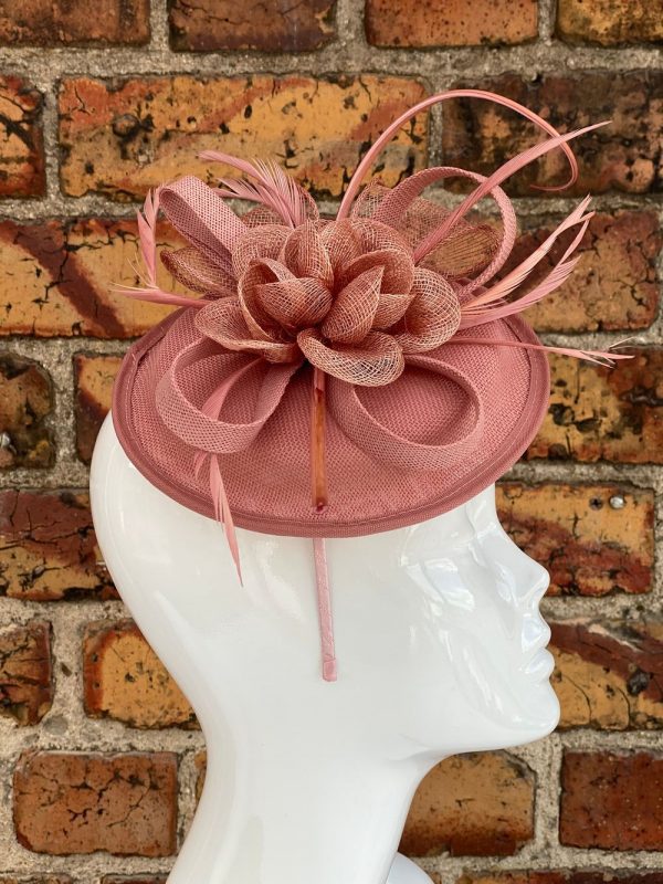 Dusky Pink Sinamay Disk Fascinator With Feathers Fascinator