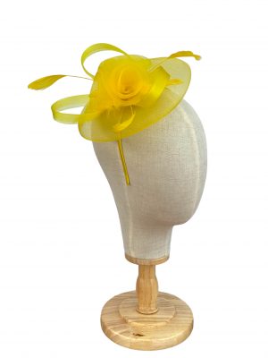 Bright Yellow Fascinator with 3 flower design