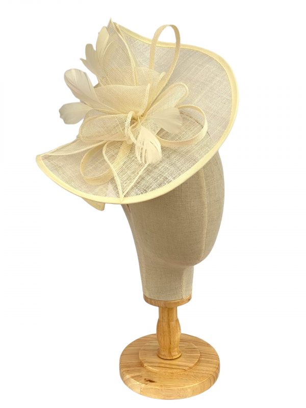 Large Sinamay Cream Looped Fascinator With Feathers