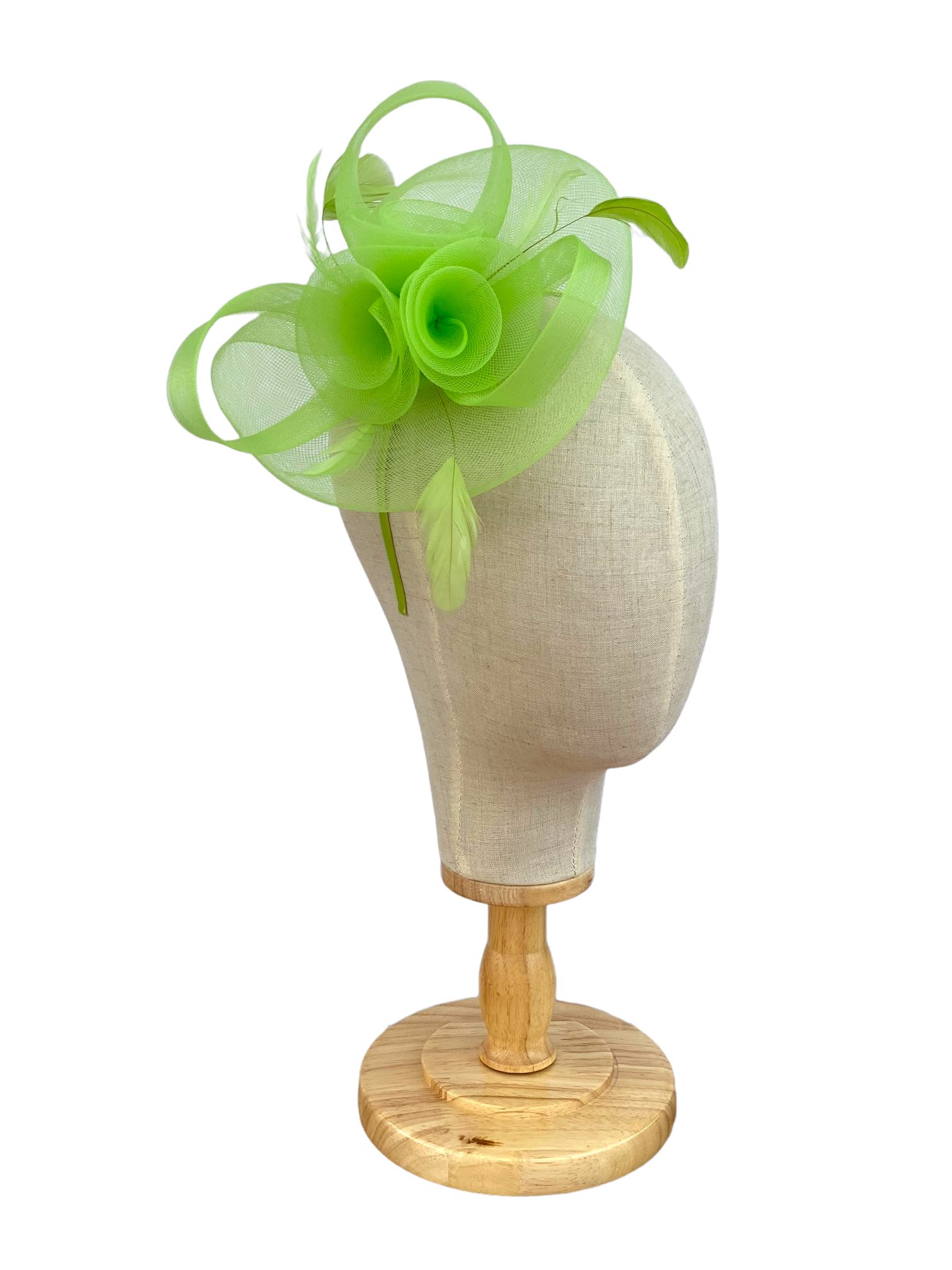 Lime Green Fascinator Mesh Loops 3 Flower Design Fascinators UK