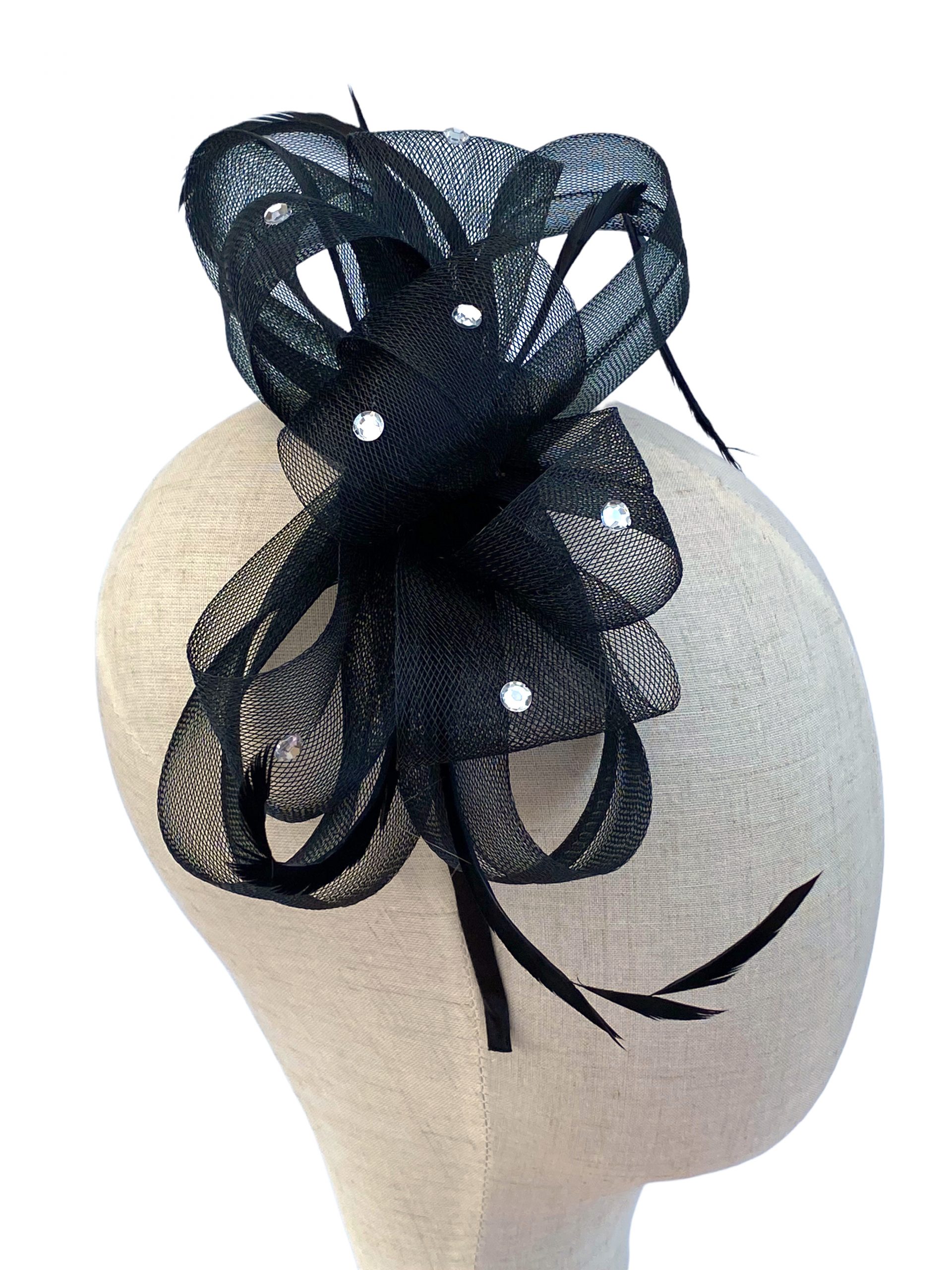 Black Diamante Mesh Bow Fascinator