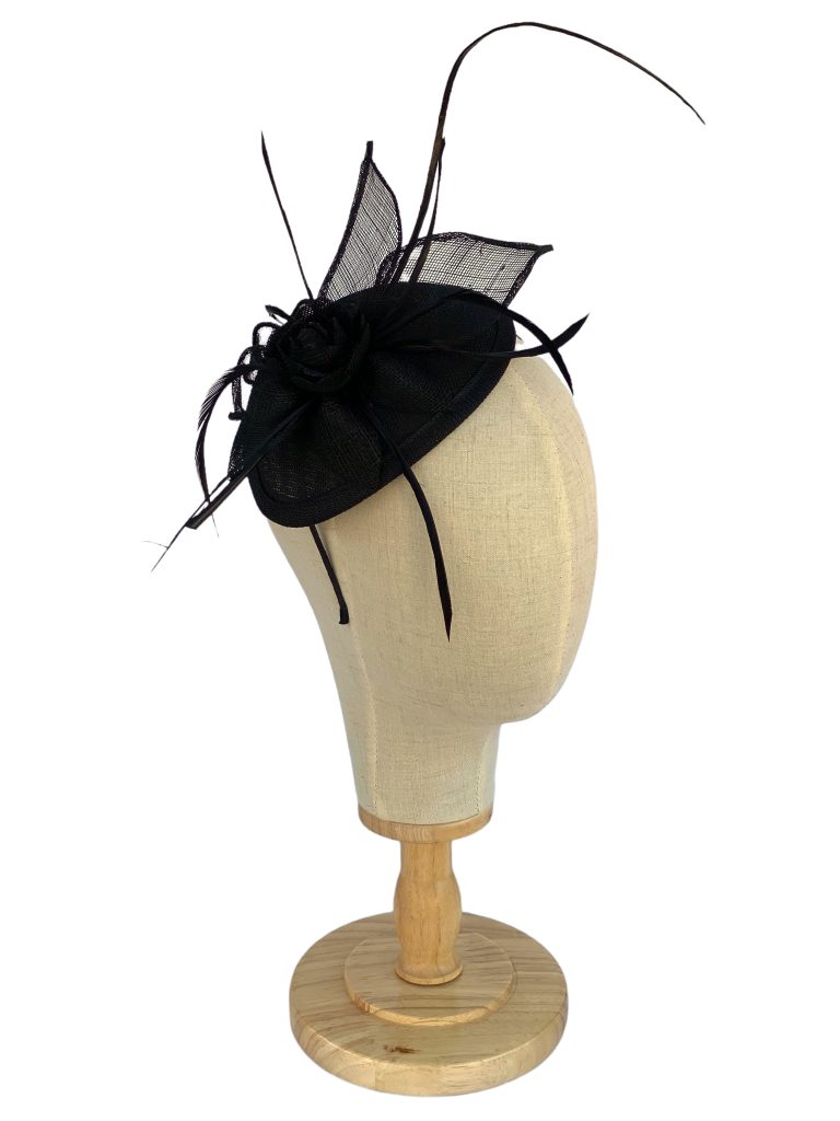 Black Sinamay Fascinator On Teardrop Disc Fascinators UK