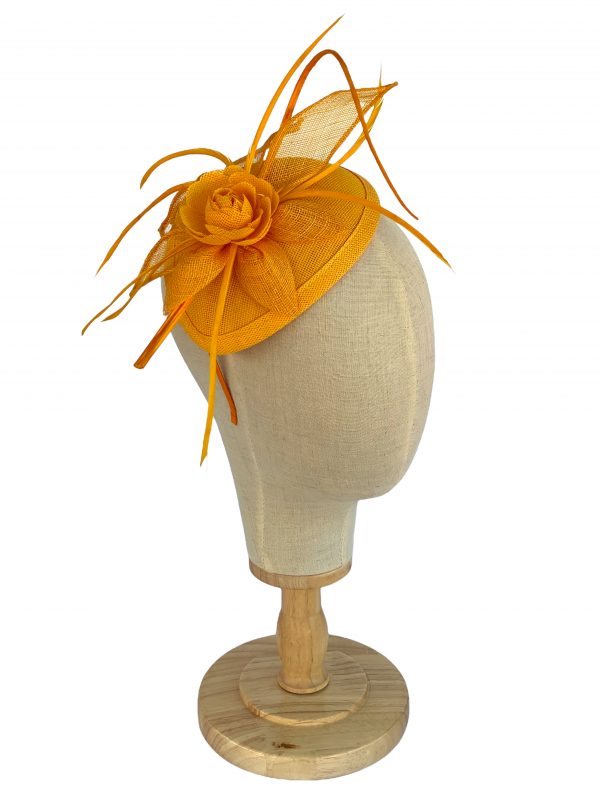 Mustard Yellow Sinamay Fascinator On Teardrop Disc