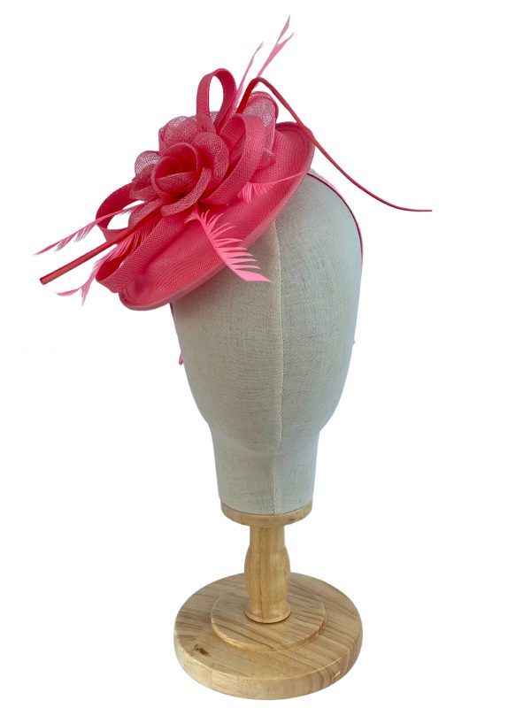 Pink Sinamay Disk Fascinator With Feathers Fascinator