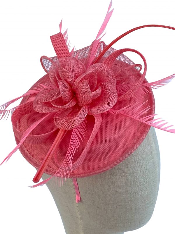 Pink Sinamay Disk Fascinator With Feathers Fascinator