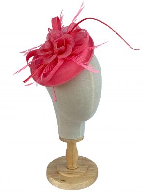 Pink Sinamay Disk Fascinator With Feathers