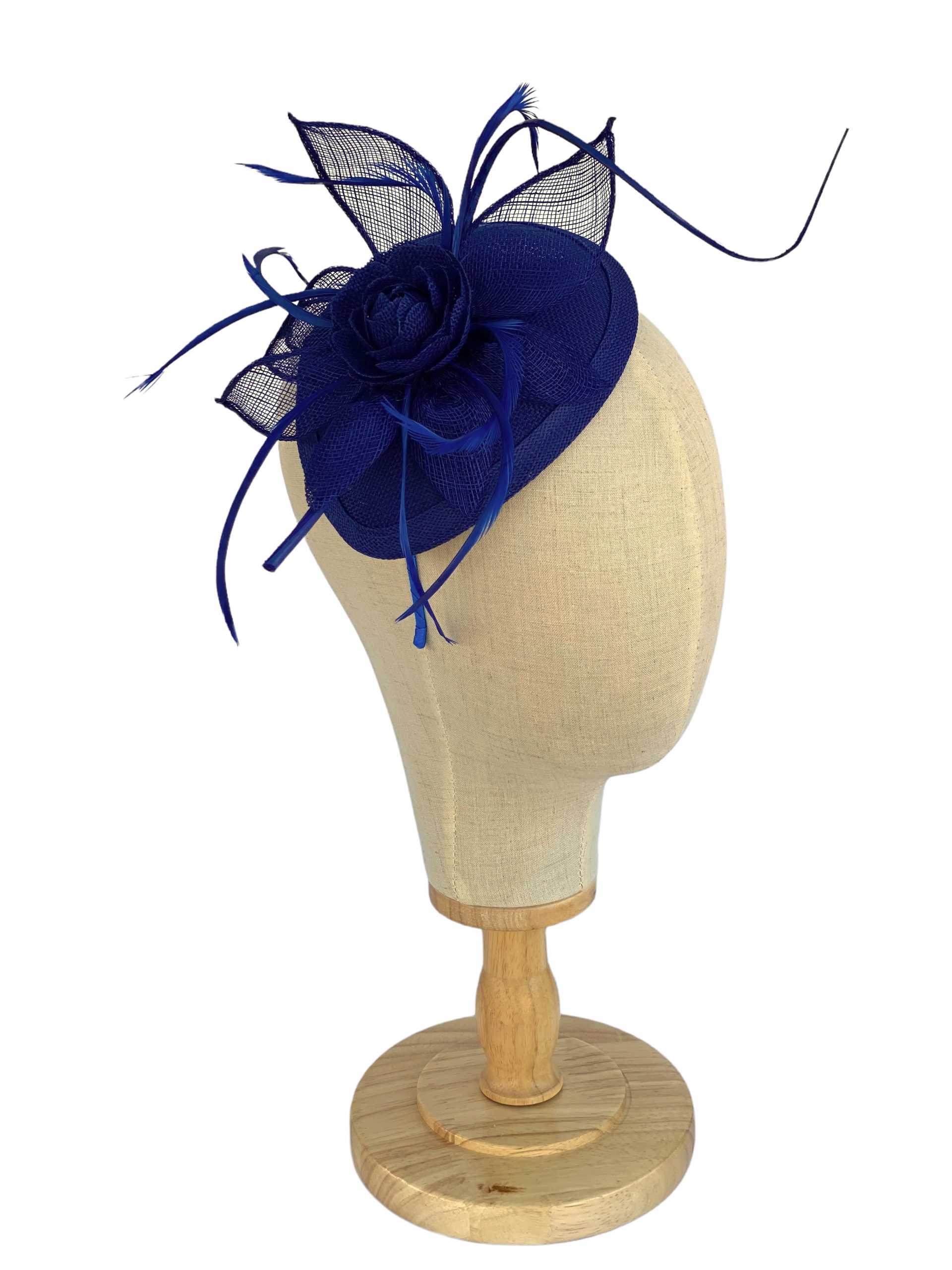 Royal Blue Sinamay Fascinator On Teardrop Disc