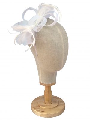White Loop Bow Fascinator With Feathers
