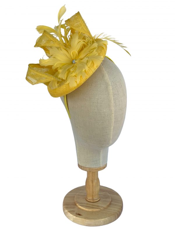 Yellow Floral Feather Disk Fascinator