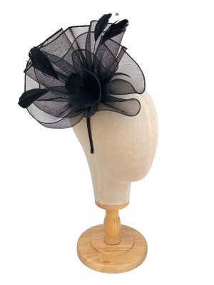 Black Large Curled Fascinator With Feathers