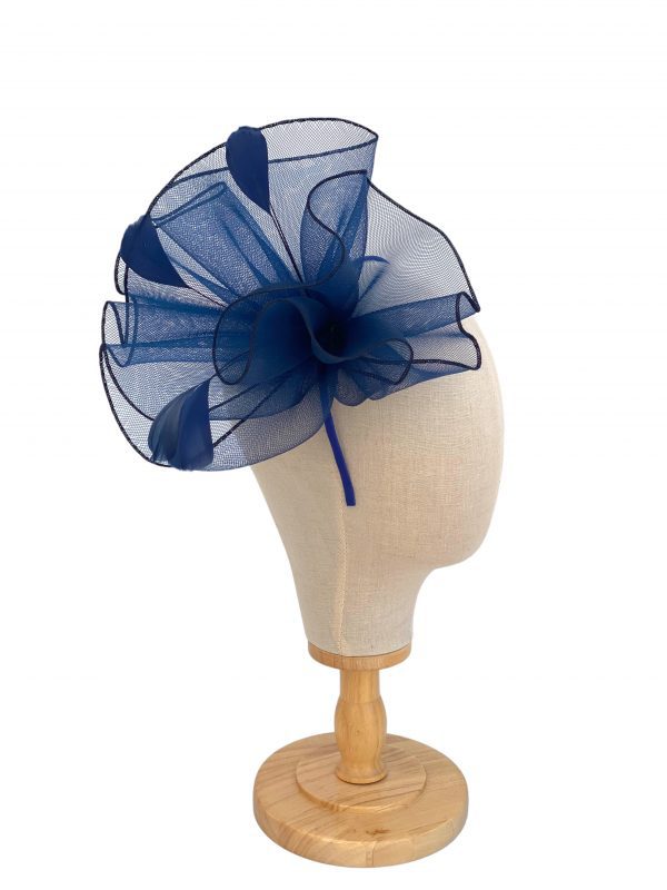Navy Large Curled Fascinator With Feathers Fascinator