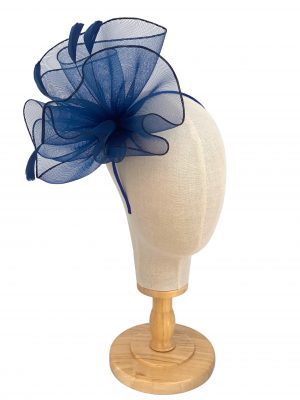 Blue Large Curled Fascinator With Feathers