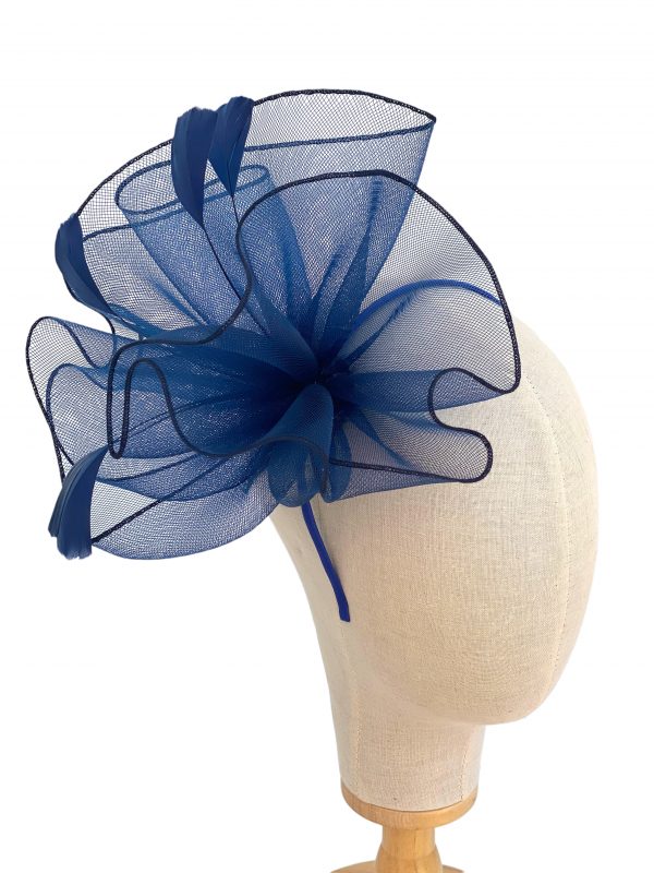 Navy Large Curled Fascinator With Feathers Fascinator