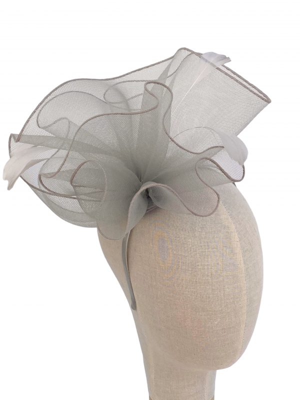 Light Grey Large Curled Fascinator With Feathers Fascinator