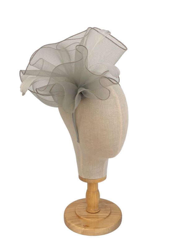 Grey Large Curled Fascinator With Feathers