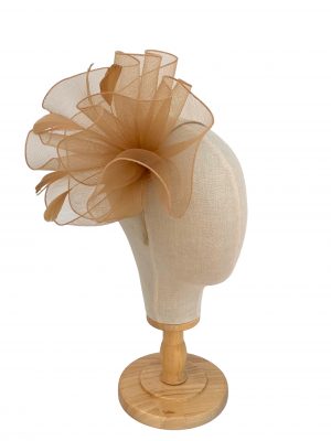 Khaki Large Curled Fascinator With Feathers (2)