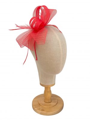 Coral Pink Crimped Mesh Bow Fascinator