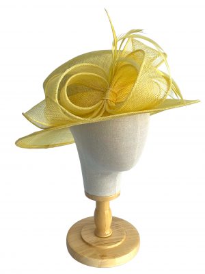 Bright Yellow Wedding Hat With Loops and Feathers
