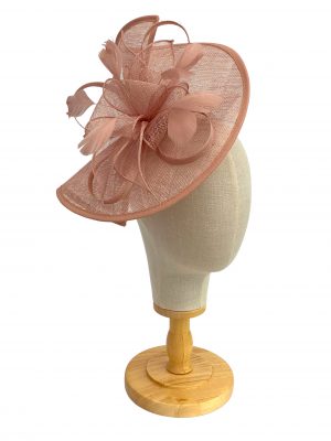 Large Sinamay Nude Blush Pink Looped Fascinator With Feathers