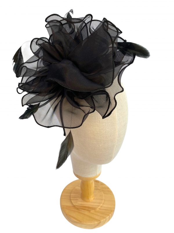 Black Fascinator With Layers And Feathers Fascinator