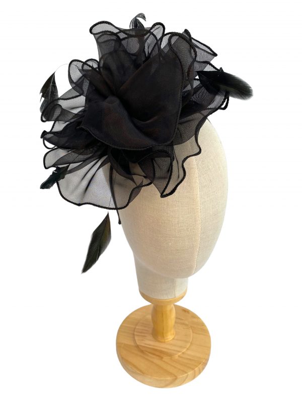 Black Fascinator With Layers And Feathers