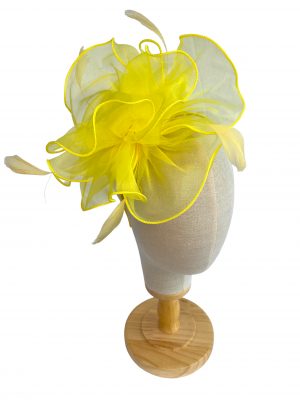 Yellow Fascinator With Layers And Feathers