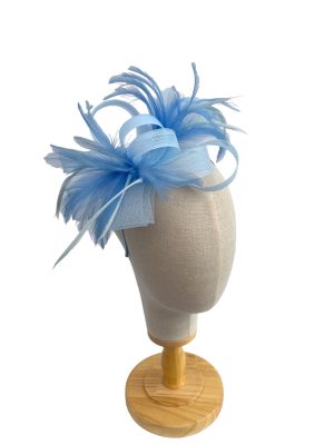 Baby Blue Loop Bow Fascinator With Feathers