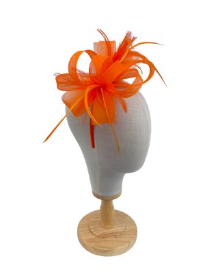 Bright Orange Loop Bow Fascinator With Feathers (2)