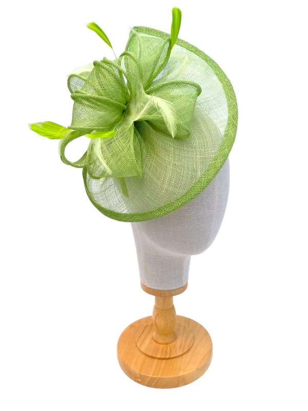 Lime Green Sinamay Bow and Feather Teardrop Fascinator