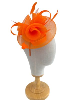 Orange Fascinator Mesh Loops With 3 Flower Design