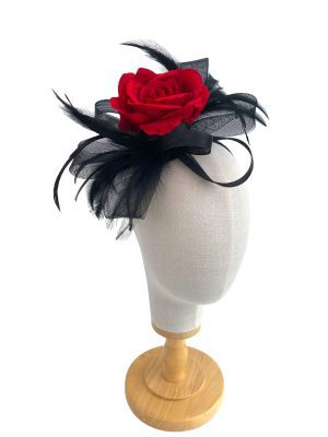 Black and Red Bow Fascinator With Clip and Headband