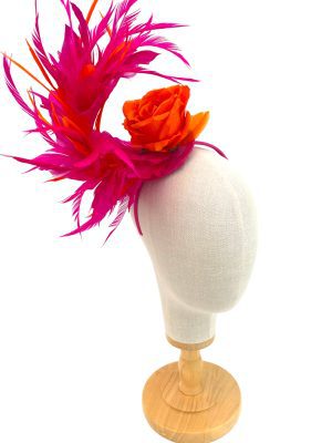 Pink And Orange Rose Feather Curl Fascinator Fascinator