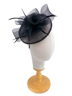 Black Sinamay Disk With Mesh Flowers