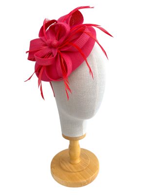 Pink Round Sinamay Fascinator With Loops Feathers