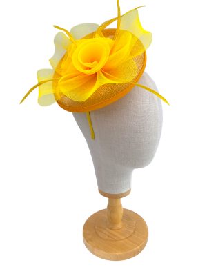 Yellow Sinamay Disk With Mesh Flowers