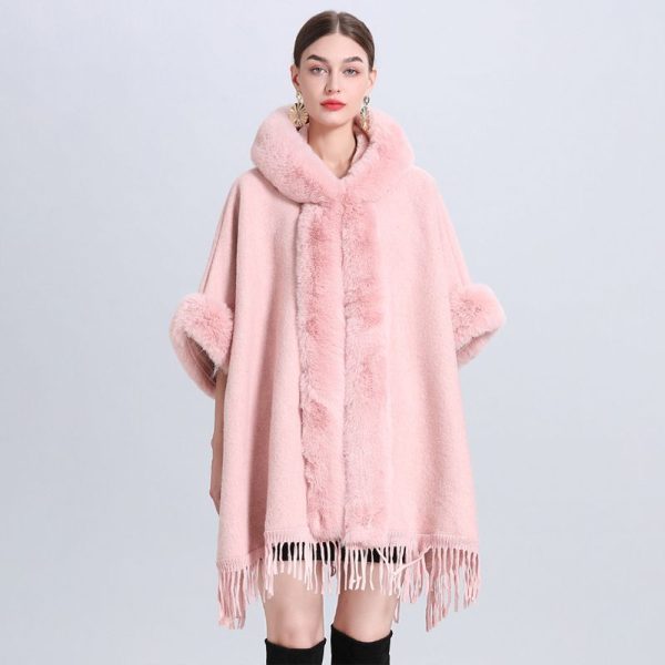 Baby Pink Fur Trim Poncho