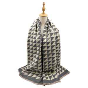 Grey and cream geometric pattern winter scarf