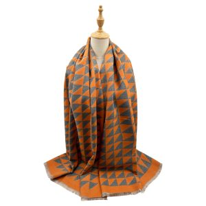 Orange and Grey geometric pattern winter scarf