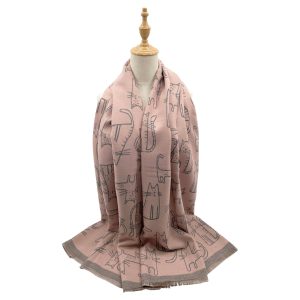 Pink and Grey Cute Cat Ladies Winter Scarf
