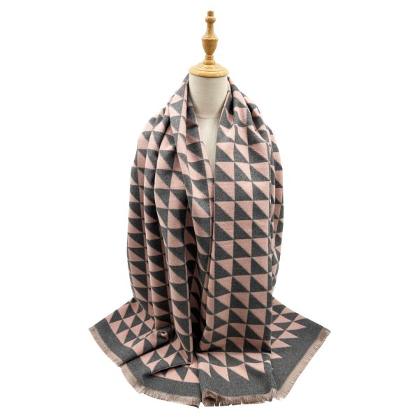 Pink and Grey geometric pattern winter scarf