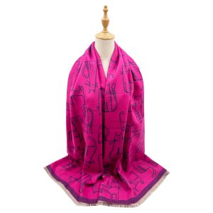Pink and Navy Cute Cat Ladies Winter Scarf