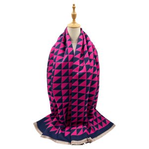 Pink and navy geometric pattern winter scarf