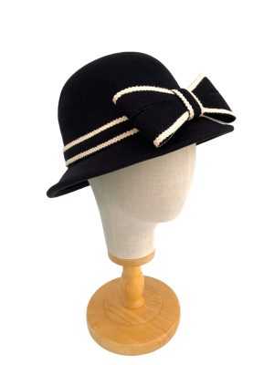 Ladies Black And White Bow Cloche Hat