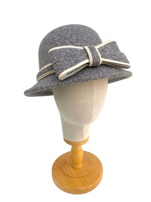 Ladies Grey Bow Cloche Hat